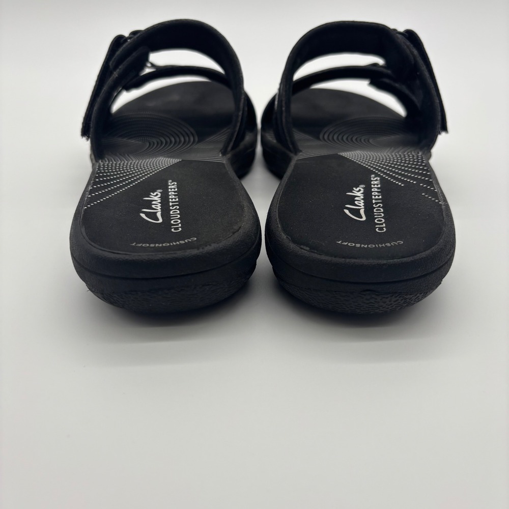 Clarks Cloudsteppers Slide Sandals Women 7 Black Arla Glison Adjustable Straps - Picture 8 of 13